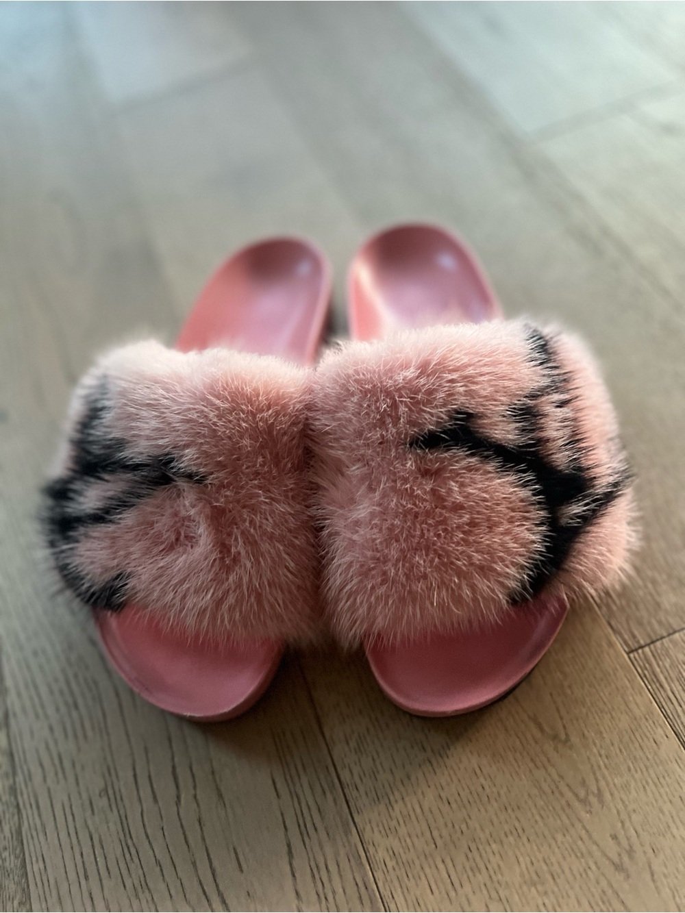 Pink mink Fur Slide Sandals